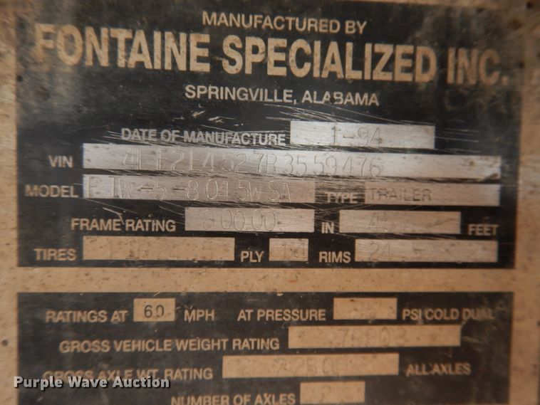 image for item DG8279 1994 Fontaine FTW-5-8048WSAW flatbed trailer