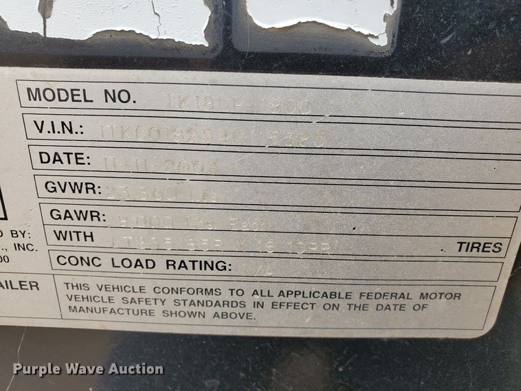 image for item DG8309 2004 Trail King TK-18LP-1800 equipment trailer