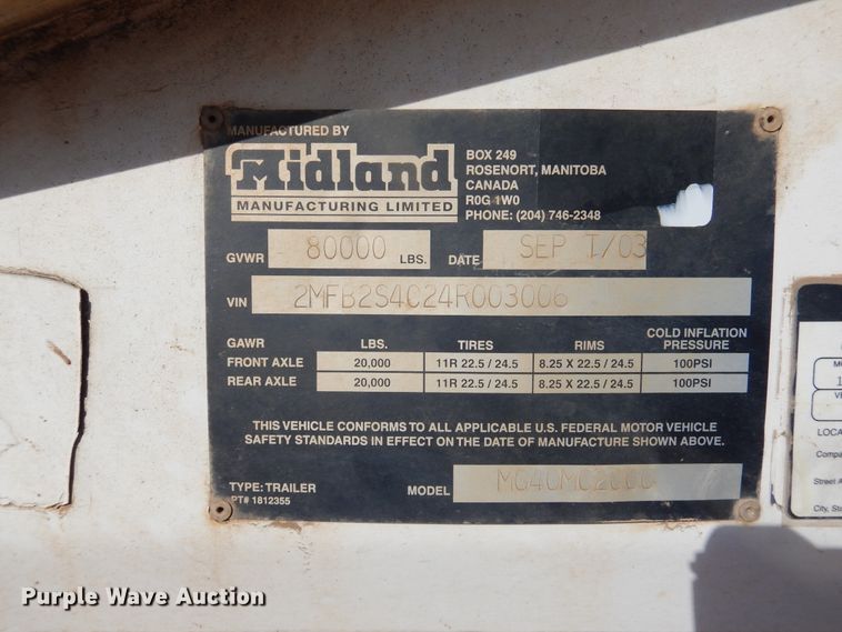 image for item DG8351 2004 Midland MG40MC2000 bottom dump trailer