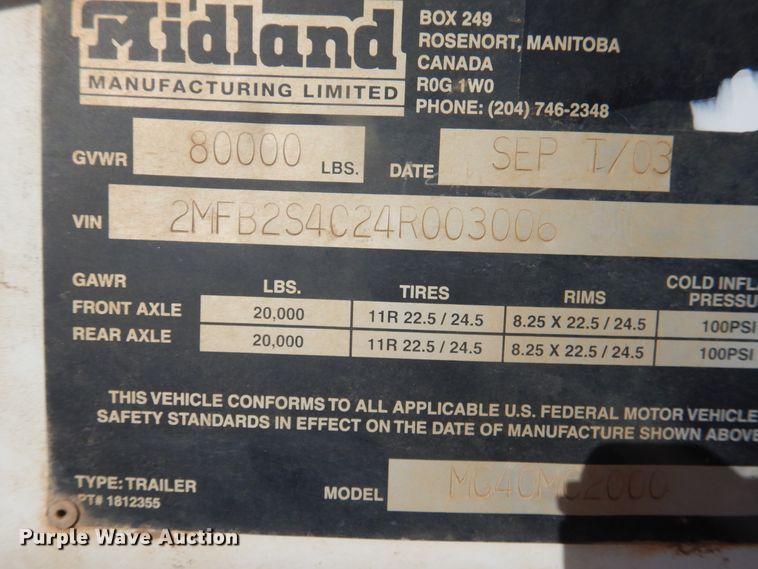 image for item DG8351 2004 Midland MG40MC2000 bottom dump trailer