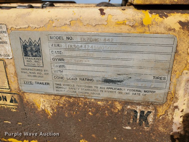 image for item DI5012 2005 Trail King TK70RG-442 drop deck equipment trailer