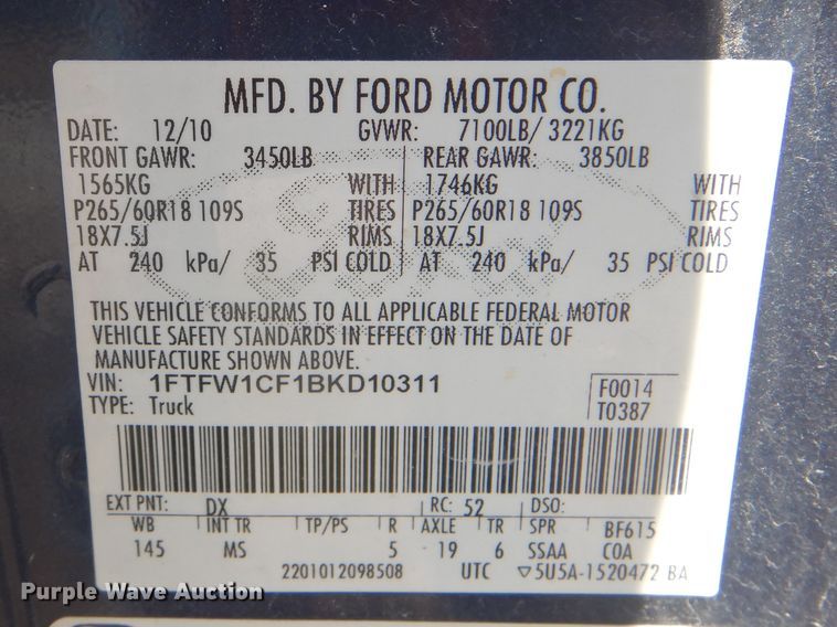 image for item DI0497 2011 Ford F150 XLT  SuperCrew pickup truck