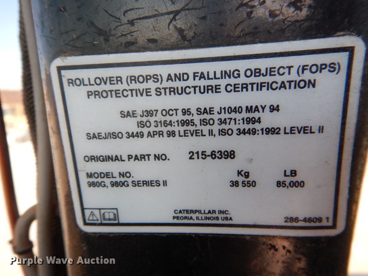 image for item DJ2290 1999 Caterpillar 980G  wheel loader