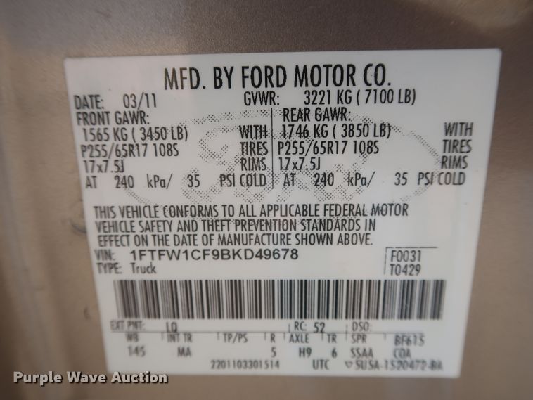 image for item HW9065 2011 Ford F150 XLT  SuperCrew pickup truck