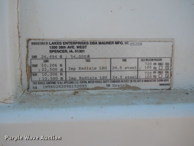 image for item DF4544 2009 Maurer single hopper bottom grain trailer