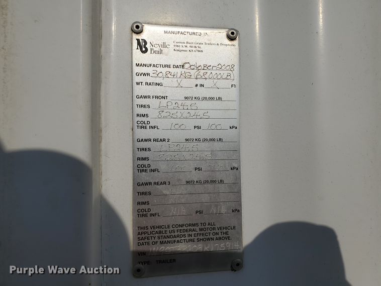 image for item DJ4751 2009 Neville double hopper bottom grain trailer