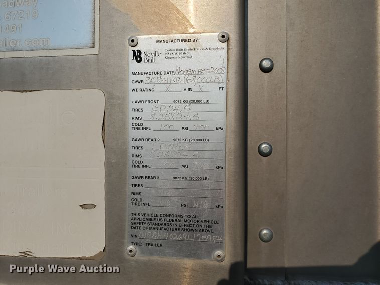image for item DJ4753 2009 Neville double hopper bottom grain trailer