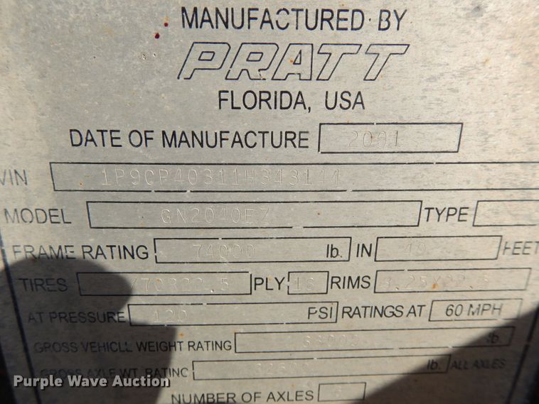 image for item DH3463 2001 Pratt GN2040E7 container trailer