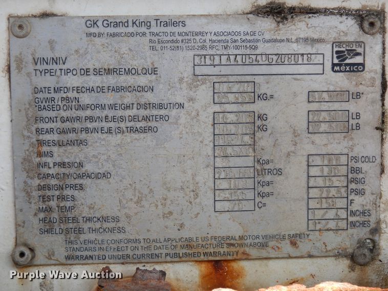 image for item DJ6723 2013 Grand King vacuum trailer