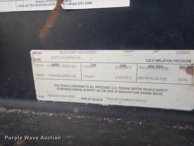 image for item FA9430 2003 Side Dump Industries side dump trailer