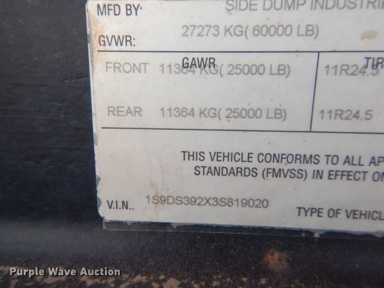 image for item FA9430 2003 Side Dump Industries side dump trailer