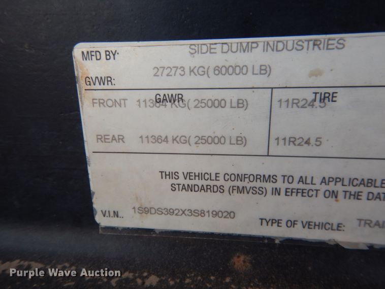 image for item FA9430 2003 Side Dump Industries side dump trailer