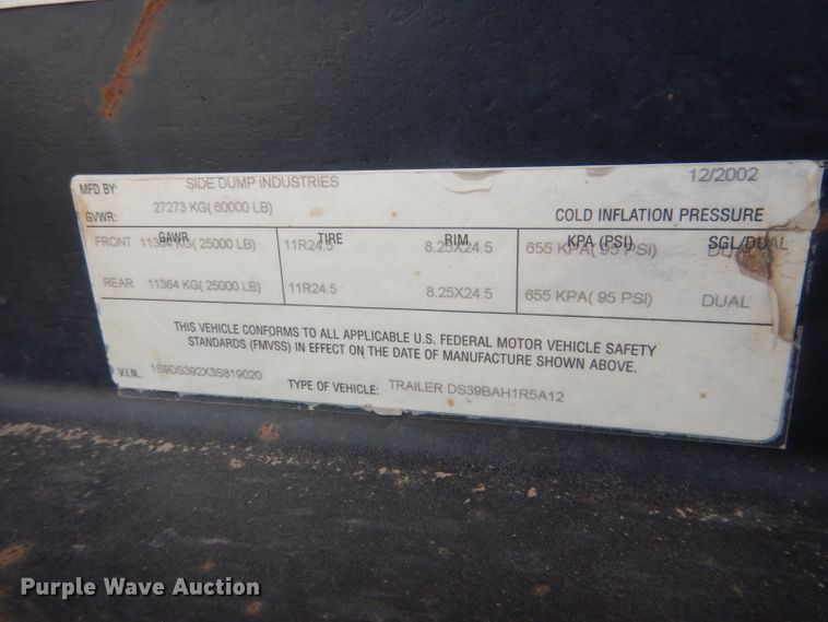 image for item FA9430 2003 Side Dump Industries side dump trailer