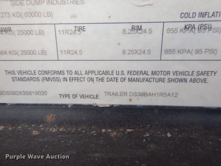 image for item FA9430 2003 Side Dump Industries side dump trailer