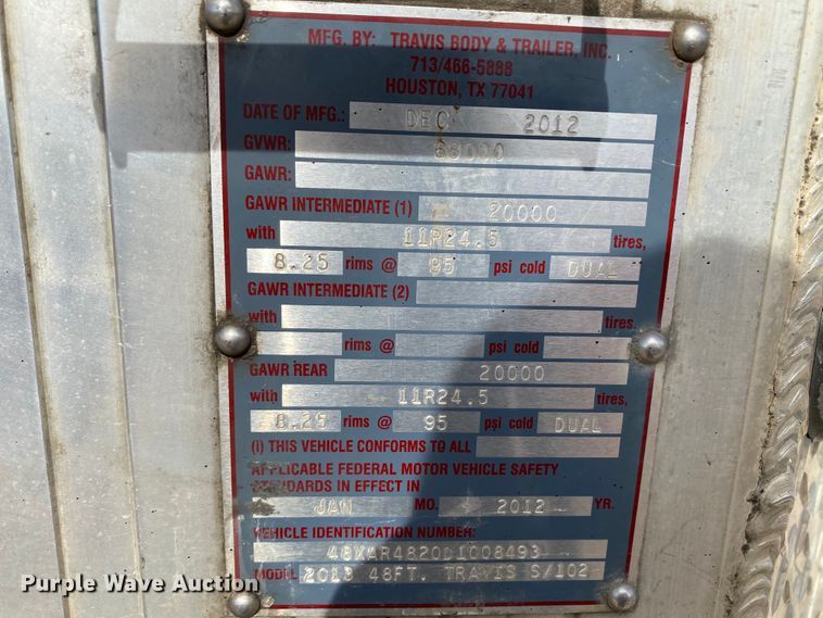 image for item HA9720 2012 Travis 201348FT walking floor trailer