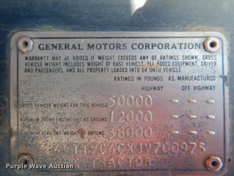 image for item HS9418 1988 GMC Brigadier  semi truck