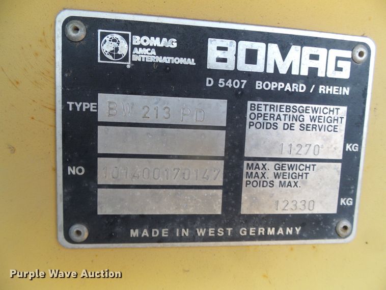 image for item DG8377 1987 Bomag BW213PD  vibratory single drum roller