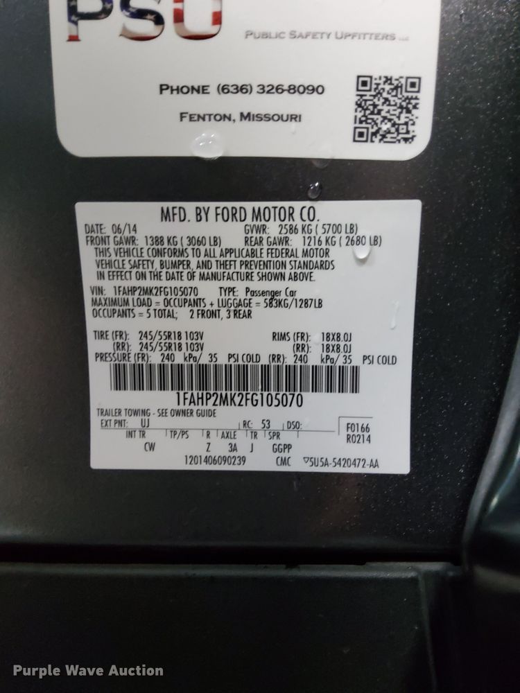 image for item DI3899 2015 Ford Taurus Police Interceptor