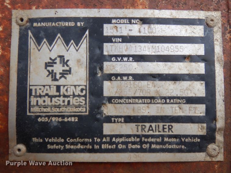 image for item DJ5786 1985 Trail King 1551-4100 lowboy equipment trailer