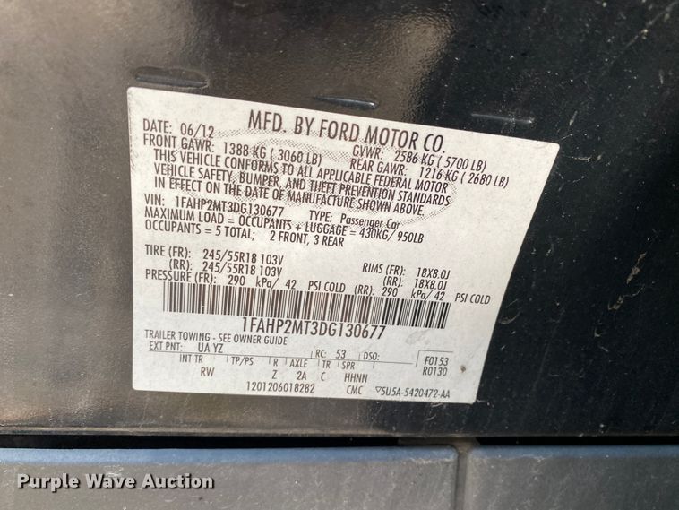 image for item EL9601 2013 Ford Taurus Police Interceptor