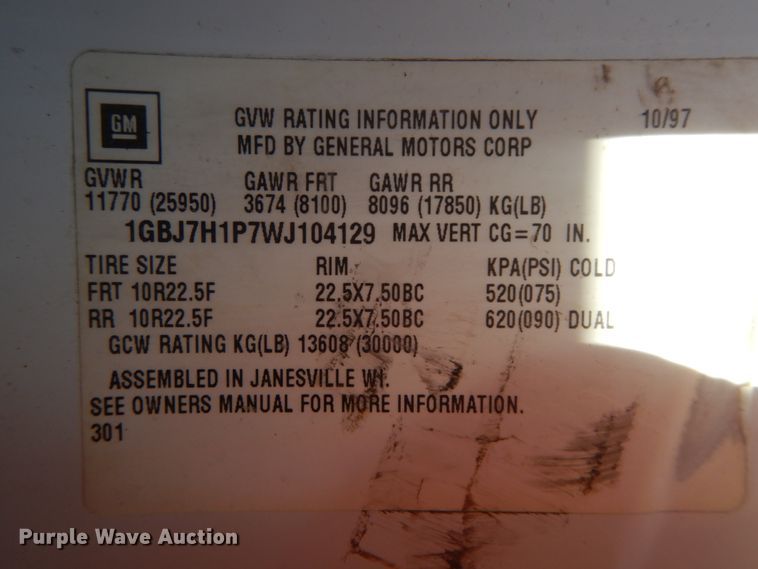 image for item FG9703 1998 Chevrolet C6500  dump truck