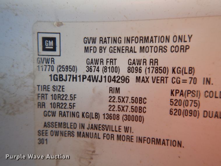 image for item FG9704 1998 Chevrolet C6500  dump truck