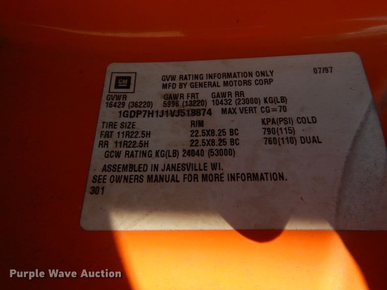 image for item HV9513 1997 GMC C8500  dump truck