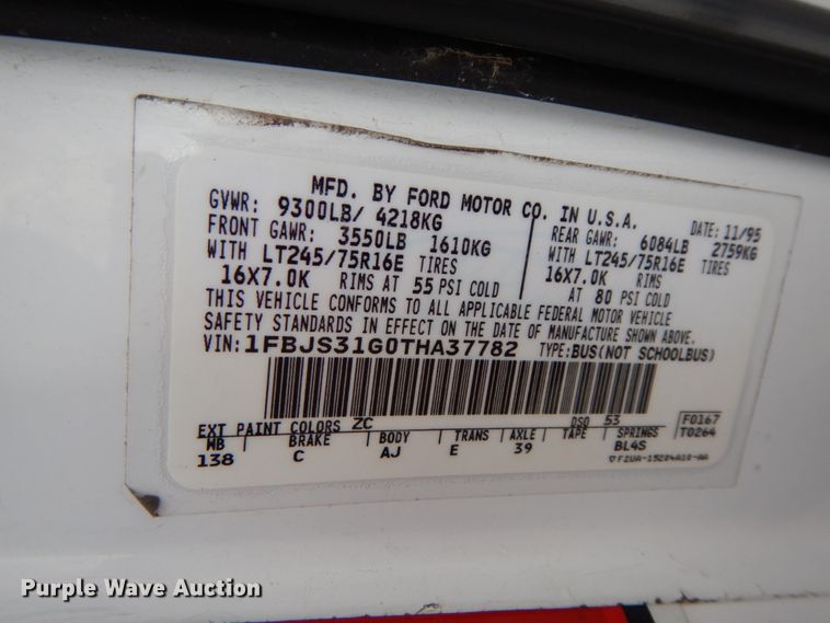 image for item DF3212 1996 Ford Club Wagon  van