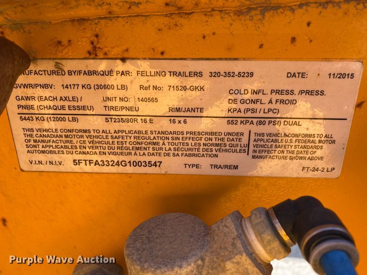 image for item DJ6002 2016 Felling 71520-GKK equipment trailer