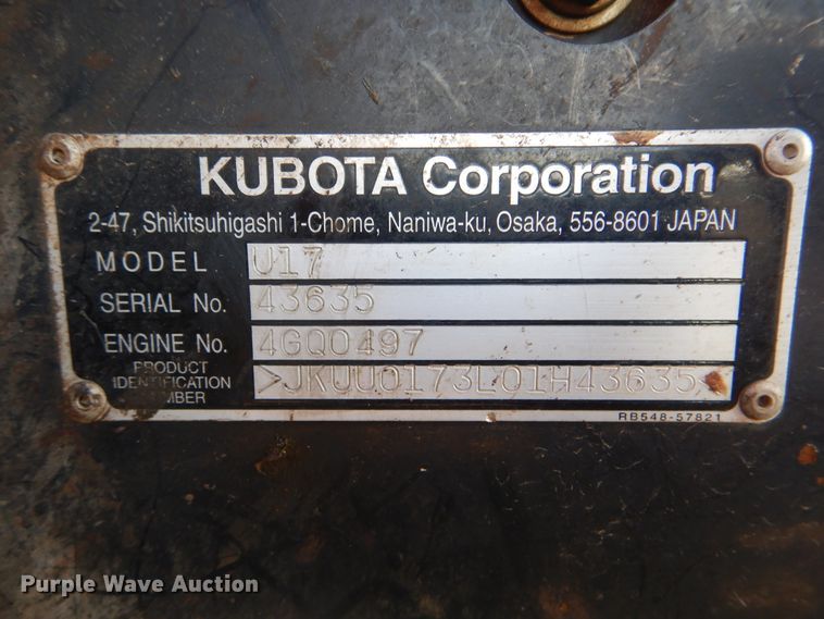 image for item DI3535 2016 Kubota U17  mini excavator
