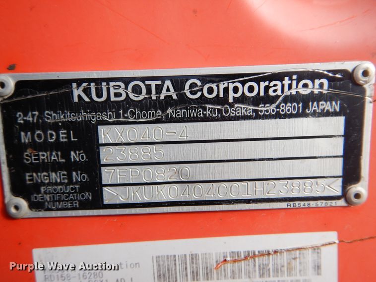 image for item DI3539 2018 Kubota KX040-4  mini excavator