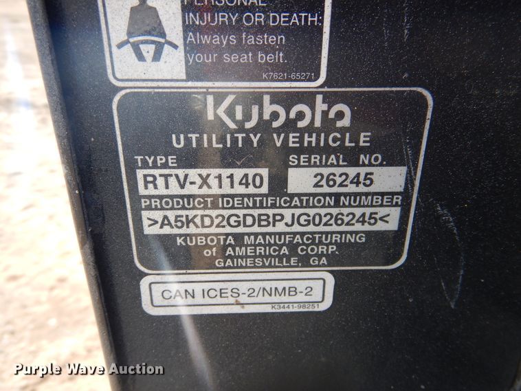 image for item DI3542 2018 Kubota RTV-X1140  utility vehicle