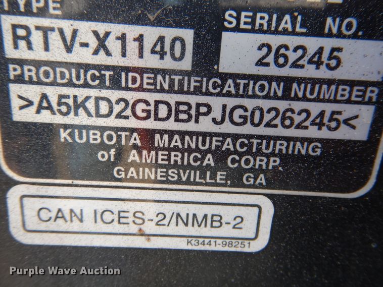 image for item DI3542 2018 Kubota RTV-X1140  utility vehicle