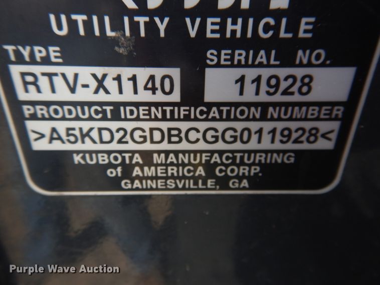 image for item DI3543 2016 Kubota RTV-X1140  utility vehicle