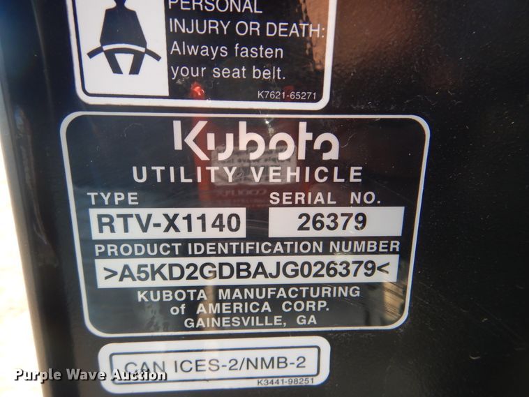 image for item DI3548 2018 Kubota RTV-X1140  utility vehicle