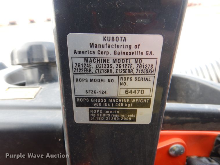 image for item DI3582 2016 Kubota Z121S  ZTR lawn mower