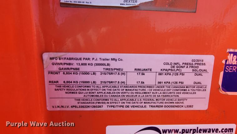 image for item ET9027 2019 PJ L3352 equipment trailer