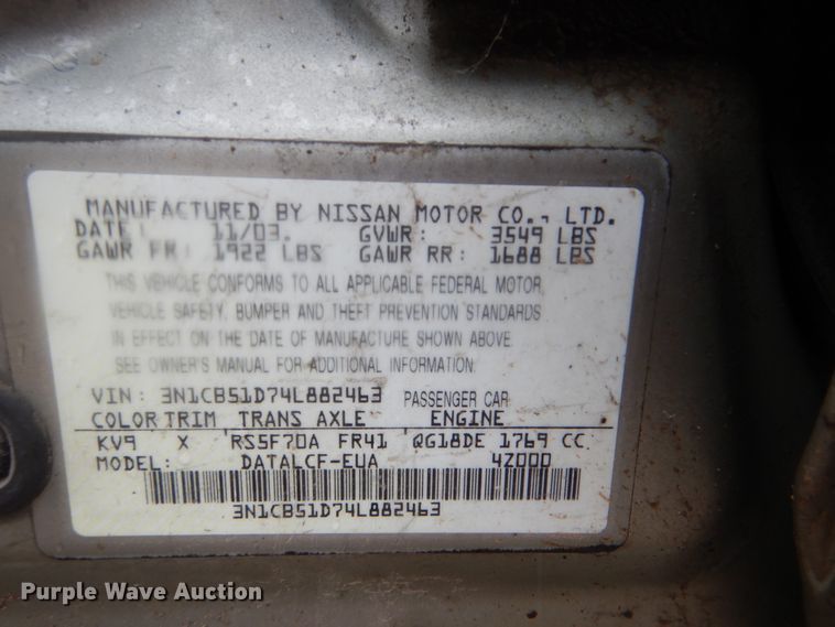 image for item AE9578 2004 Nissan Sentra