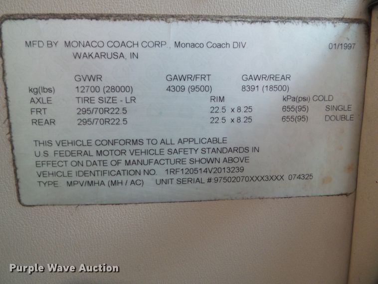 image for item DF0960 1997 Monaco Windsor  RV