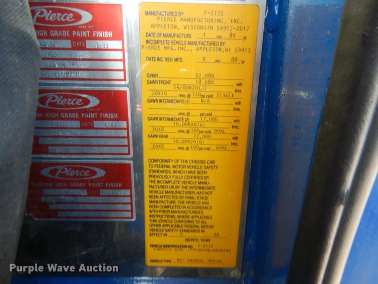 image for item DI8091 1988 Pierce  aerial platform fire truck