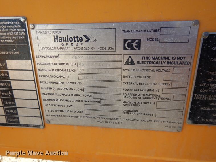 image for item DI8120 2014 Haulotte Biljax 4527A  boom lift