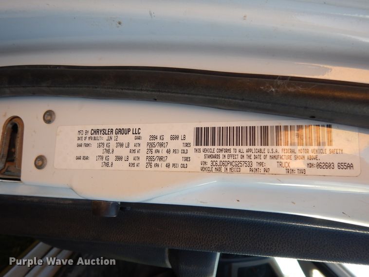 image for item DJ6706 2012 Dodge Ram 1500  pickup truck