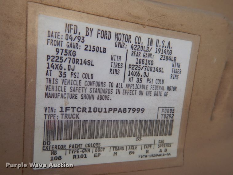 image for item DY9619 1993 Ford Ranger XLT  pickup truck