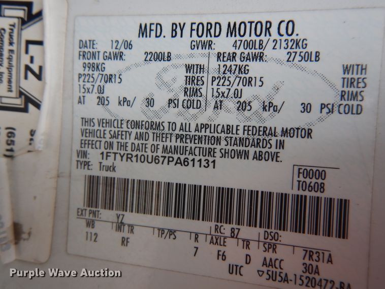 image for item EY9045 2007 Ford Ranger  pickup truck