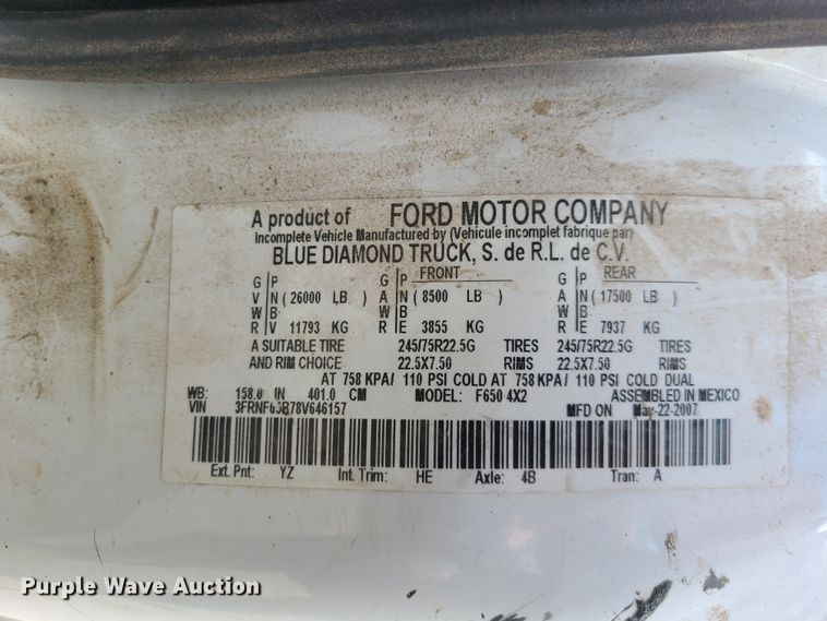 image for item HE9948 2008 Ford F650 Super Duty  truck cab and chassis