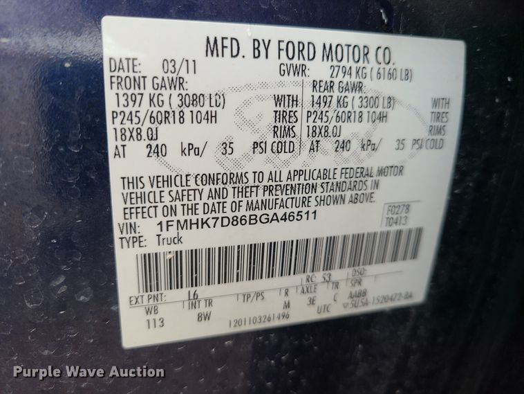 image for item HE9983 2011 Ford Explorer XLT  SUV