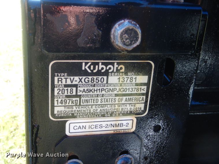 image for item HW9192 2018 Kubota Sidekick RTV-XG850  utility vehicle