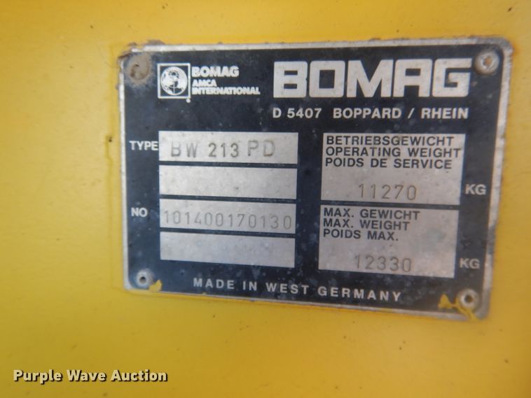 image for item DG4645 1987 Bomag BW213PD  vibratory single drum roller