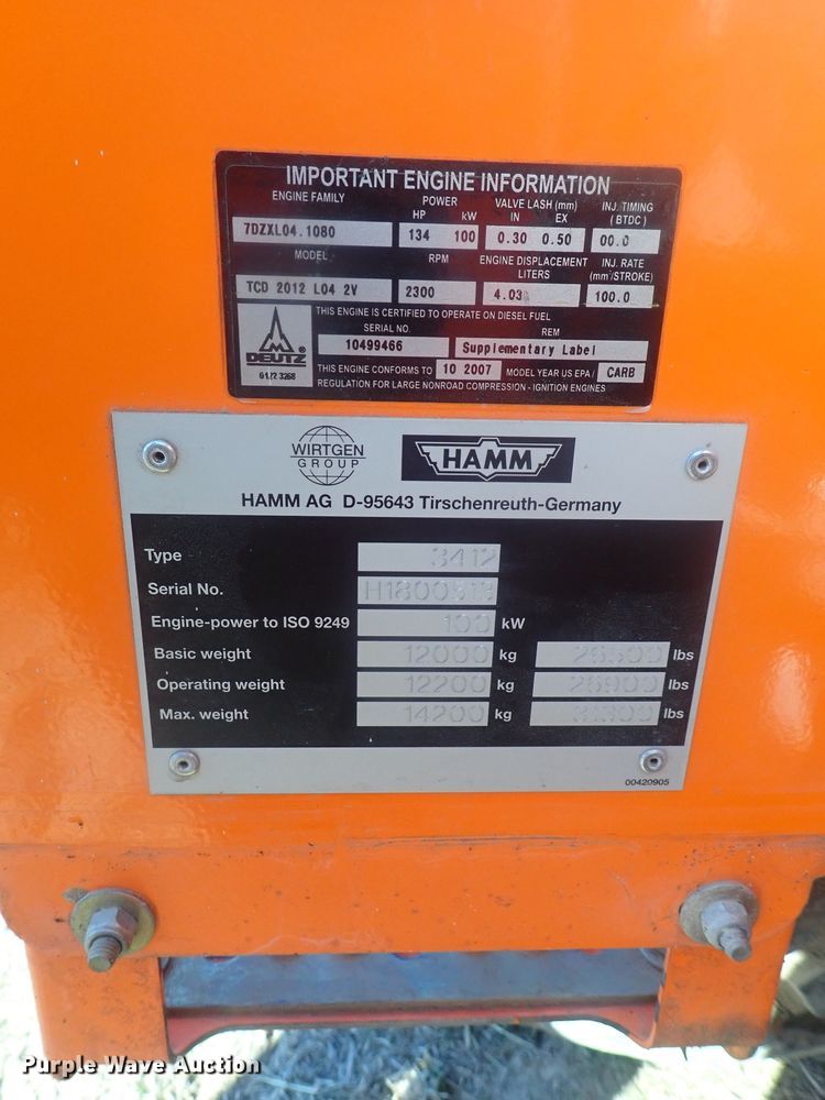image for item DI7353 2008 Hamm 3412  vibratory single drum roller