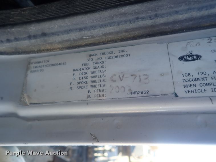 image for item DI7354 2003 Mack CV713  roll-off container truck